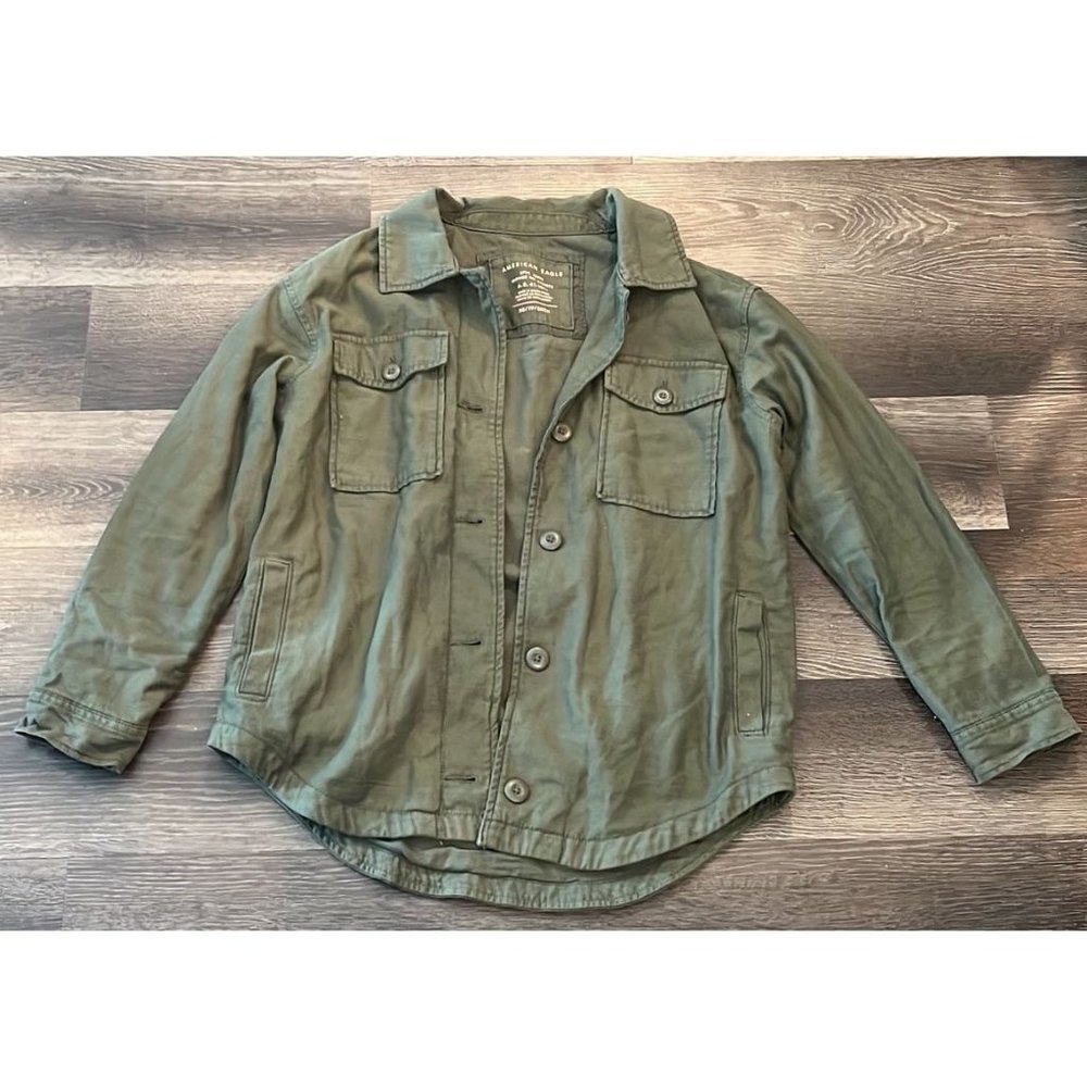 AE Olive Green Distressed Button Front Jacket